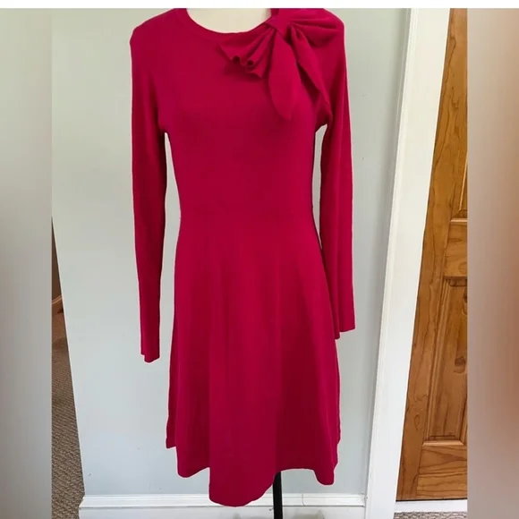 navy blue dress for baby girl Seta T Women's Puff Long Sleeve Crewneck Tie Waist A-Line Ribbed Knit Midi Sweater Dress Brick Red XX-Large main image 0